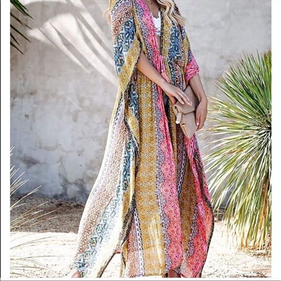 Multicolored Kaftan Cover Up - Picture 3 of 7